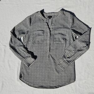 Talbots Black & White Houndstooth Roll-Tab Sleeve Blouse - Size S